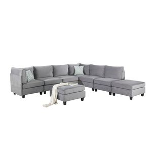 Divano Componibile Modulare Simona 120 in Velluto Grigio a 8 Pezzi per Soggiorno - Product Image 6
