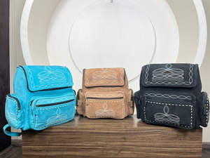 Customized New Design Manufacture Boot Stitch Tan Suede Leather Diaper Bag Multi-function Genuine Leather <b>Laptop</b> Holder <b>Backpack</b> - Product Image 5