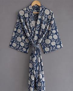 Robes décontractées respirantes à manches longues, col en V, fermeture à cordon, imprimées numériquement, en coton tricoté 100% fait main, motif floral - Product Image 2