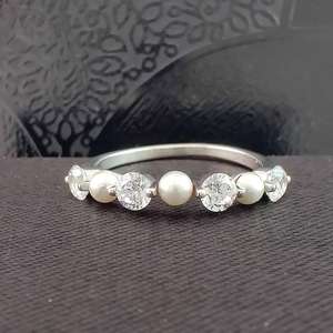 Anillo de Moissanita con Corte Redondo y Perla de Agua Dulce para Unisex, Plata 925 Original, Regalo de Boda o Fiesta para Pareja - Product Image 5