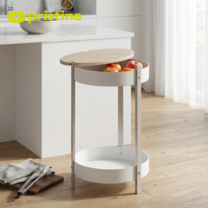 Mesa Auxiliar Redonda de Metal Moderna y Resistente de 2 Niveles, Fácil de Limpiar, para Cocina y Sala de Estar, Contenedor de Alimentos - Product Image 5