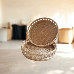 Bandeja de servir de ratán, ideal para servir de forma funcional y organizar el hogar, base de exhibición para plantas pequeñas, suculentas o terrarios - Product Image 1