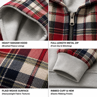 Sweat à capuche réversible oversize en maille gaufrée délavée à l'acide, double fermeture éclair, motif écossais, 100 % coton, pour homme, style streetwear