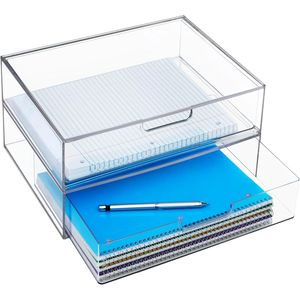 Ensemble de tiroirs empilables en plastique transparent STAX, tiroirs ouverts de 2 à 12,5 pouces de large pour organiser le bureau, organiseurs de tiroirs de bureau - Product Image 1