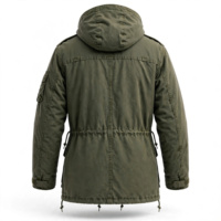 Veste Safari Décontractée Homme Hiver Vert Olive Coupe-Vent en Toile et Mélange de Coton Manches Longues Fermeture Éclair Vêtement de Travail Standard