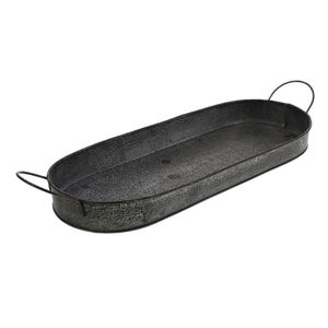 Ensemble de 2 plateaux de service longs en métal galvanisé rustique avec poignées en bois pour la cuisine et la salle à manger, plateau décoratif rectangulaire - Product Image 3