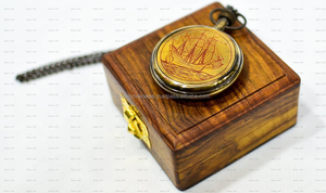 Nautical Vintage Solid Brass Square Pocket Watch Box Multi-coloured Roman Numerals Open Face Chain <b>Radio</b> ATOMIC Quartz Calendars - Product Image 6