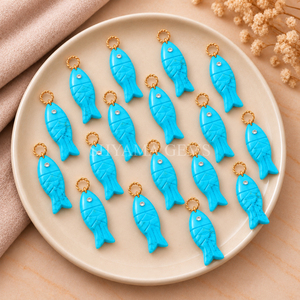 Colgante con incrustaciones de pez azul turquesa de 25x8mm para fabricación de joyas de piedras preciosas al por mayor, diseños de collares, proveedor de dijes DIY a granel - Product Image 5