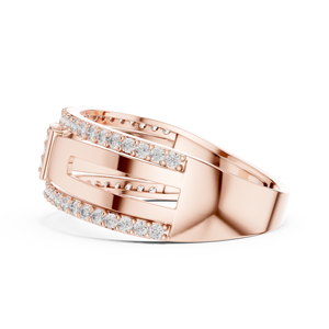 Bague Chevalière en Or Rose 18 carats Plaqué Rhodium avec Double Halo de Diamants de Laboratoire, pour Mariage/Fiançailles/Cadeau, Usage Quotidien/Bureau, Homme, Troisième Partie - Product Image 3