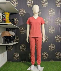 ชุดสครับแพทย์หญิง สีคอรัล เสื้อคอวีมีกระเป๋า กางเกงเอวยางยืด ชุดยูนิฟอร์มโรงพยาบาล - Product Image 4