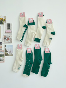 Calcetines de Algodón Tejido para Mujer, Color Blanco y Verde, Transpirables, para Uso Diario, Temporada de Primavera, Ajuste Regular - Product Image 5