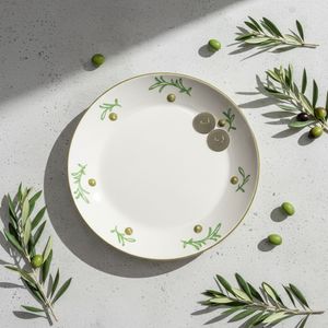 Plato de Porcelana Fina de Primera Calidad 3460986D-25, Nuevo, con Estampado de Rama de Olivo y Fruta - Product Image 1