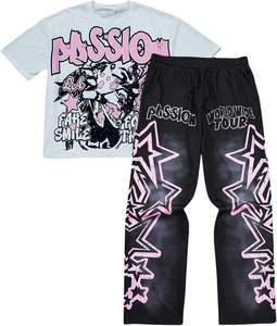 Ensemble survêtement homme Glory avec logo personnalisé, t-shirt streetwear et pantalon de jogging, imprimé dégradé, coupe oversize, 2 pièces - Product Image 2