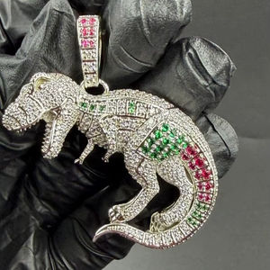 Colgante de Dinosaurio de Moissanita Multicolor con Diseño de Animal para Fiesta Hip Hop, Joyería Fina de Plata 925, Colgantes y Dijes - Product Image 1