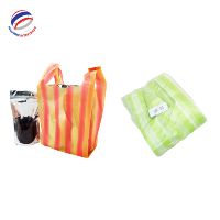 Kantong Plastik HDPE Bergaris yang Dapat Disesuaikan, Tahan Lama, dengan Pegangan Vest, Embossing, Kemasan Pakaian Supermarket, Kualitas Ekspor, Polybag