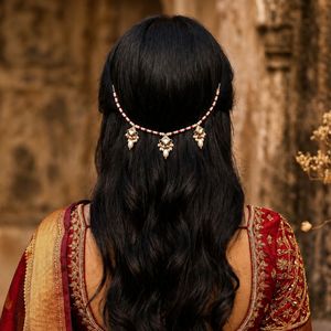 Cadena para el Cabello con Perlas Estilo Kundan de Cristal para Mujer, Moda Étnica para Bodas - Product Image 4