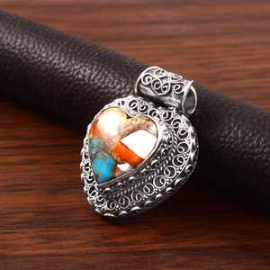 Agate naturelle d'huître et turquoise sertie en argent sterling, bijoux unisexes faits à la main en pierres précieuses pour femmes, vente en gros, haute qualité - Product Image 3