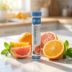 Comprimés effervescents saveur orange 20 g avec calcium et vitamine D3, conçus pour une utilisation quotidienne facile, faciles à consommer - Product Image 1