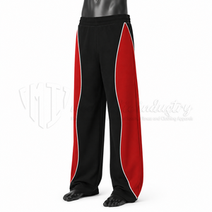 Pantalon de jogging pour homme noir et rouge, coupe large, avec empiècements latéraux contrastants, taille à cordon, style sportswear personnalisé, vente en gros - Product Image 3