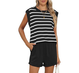 Lightweight women's lounge sets <b>Cap</b> sleeve top and shorts Women's matching sets Summer loungewear - Product Image 1