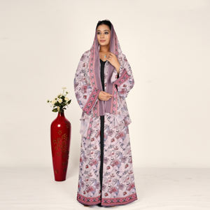 Abaya en mousseline imprimée florale avec foulard assorti pour femme, style ouvert sur le devant, tenue longue et modeste, vêtement islamique de style arabe - Product Image 5