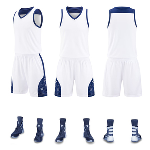 Custom Sublimated Blue Basketball Jersey Set Unisex Adult V-Neck Sleeveless Moisture Wicking All Seasons OEM Service - Product Image 3