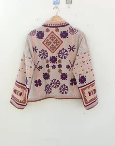เสื้อแจ็คเก็ตกำมะหยี่ซูซานีทำมือ ผ้าฝ้าย 100% ระบายอากาศได้ดี ปักลายแบบดั้งเดิม สไตล์โบฮีเมียน ลายดอกไม้ เสื้อคลุมสำหรับฤดูหนาว สำหรับผู้หญิง - Product Image 4