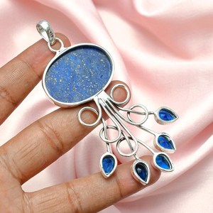 Collar con Colgante de Plata de Ley 925 con Lapislázuli, Zafiro Azul Creado en Laboratorio, Joyería de Lujo Hecha a Mano, Regalo para Mujer - Product Image 5