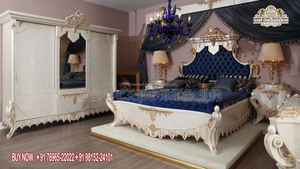 Ensemble de lit et de chambre à coucher moderne en bois de teck avec un design de bateau sculpté royal et une finition en feuille d'or - Product Image 3