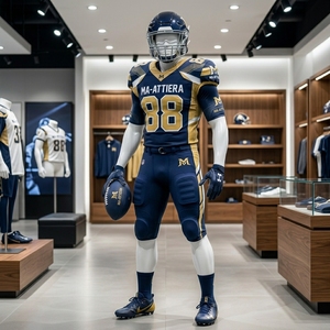 Ensemble de maillot et pantalon de football américain personnalisé bleu marine et or, uniforme d'équipe rembourré, fabricant de vêtements de sport en gros - Product Image 2