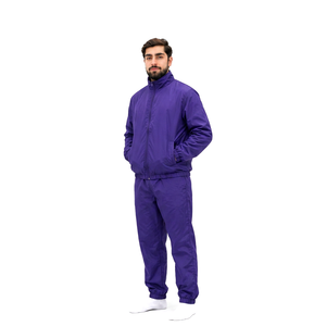 Men's Purple Polyester Tracksuit Full <b>Zip</b> Stand Collar Casual Solid Color Autumn Wear <b>with</b> Side <b>Pockets</b> Regular Fit - Product Image 2