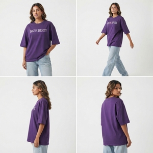 เสื้อยืดโอเวอร์ไซส์พิมพ์ลายสำหรับผู้หญิง ทรงหลวม ผ้าฝ้าย 100% เนื้อหนา คอกลม แขนสั้น ระบายอากาศได้ดี น้ำหนัก 260GSM - Product Image 6