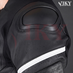 Blouson de moto racing noir et blanc en cuir certifié CE, grande taille, haute performance, coupe ajustée, coupe-vent et protecteur - Product Image 5