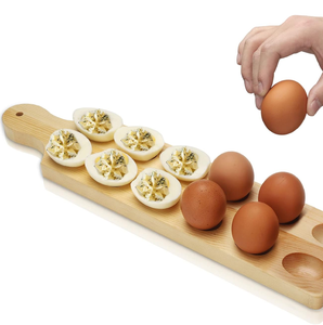 Plato redondo de madera para servir huevos rellenos, ecológico, con capacidad para 12 huevos, al mejor precio. - Product Image 1