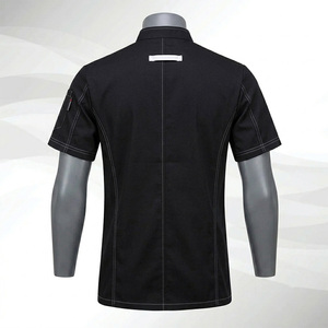 Black <b>Mandarin</b> <b>Collar</b> Double Breasted Chef <b>Jacket</b> Men Workwear Style Regular Fit Polyester Solid Color Long Sleeve - Product Image 3