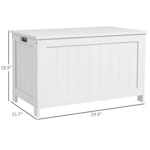 White 29.9\" Wooden <b>Storage</b> Trunk with Safety Hinges Bench Side Handles Playroom <b>Chest</b> for Living Room Cabinets - Product Image 3