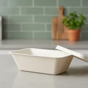 Super Quality Modern Pulp Moulded Disposable 750ml Rectangular <b>Container</b> OEM ODM Made in India Sustainable Food - Product Image 3