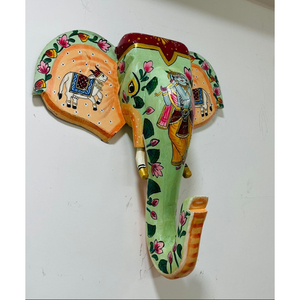 Sculpture murale artisanale en bois tête d'éléphant Art Déco (design vertical, art indien traditionnel) - Décoration intérieure pour la retraite - Product Image 2