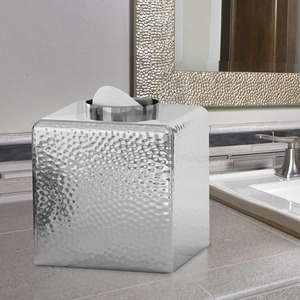 Luxury Stainless Steel Style Hammered Facial Tissue Dispenser For <b>Vanity</b> Premium Decorative Reflective Silver Tissue <b>Box</b> - Product Image 6