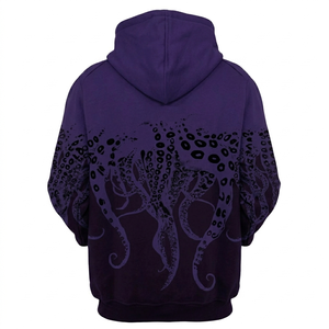 Sudadera con capucha negra y morada personalizada para hombre con estampado de pulpo 3D de calidad premium, transpirable, ecológica, sólida, para invierno, de corte regular. - Product Image 2