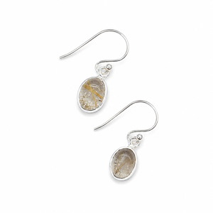 Boucles d'oreilles tendance faites à la main en quartz rutile doré, en argent sterling 925, bijoux délicats en cristal ovale pour femme, idéales pour les soirées - Product Image 3