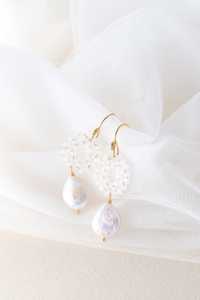 Pendientes de Aro con Perlas Barrocas y Cristales Blancos, Joyería Romántica para Novia, Plata de Ley 925, Chapado en Oro de 14K - Product Image 5