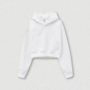 <b>Women's</b> <b>White</b> Boxy Anti-pilling Letter Print <b>Hoodie</b> Cotton Knitted Casual Sweatshirt Pockets Autumn Style Regular Sleeve Solid - Product Image 1