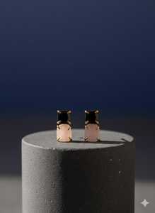 925 Sterling <b>Silver</b> 14K Gold Plated Natural Rose Quartz Black Onyx Cute <b>Stud</b> Earrings for Anniversary & Party Gift - Product Image 3