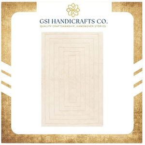 Modern Geometric Rectangle Area <b>Rug</b> Beige White Flat Weave Low Pile Non-Slip Rubber Backing <b>Living</b> <b>Room</b> Indoor Use - Product Image 2