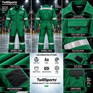 <b>Mens</b> Utility Work Coveralls Long Sleeve Cotton Twill Mechanic <b>Jumpsuit</b> With Multiple Cargo Pockets - Product Image 6