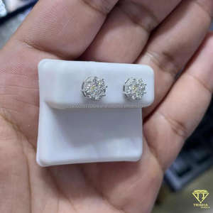 Classique De Luxe Unisexe Fine Boucles D'oreilles Iced Lab Grown Cluster Goujons Élégant Pave Diamant Bling Boucles D'oreilles En Argent Sterling Goujons - Product Image 2