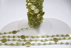 Natural Peridot Rondelle Faceted Beads 3-4mm Brass <b>Rosary</b> Chain - Product Image 3