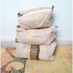 Beautiful vintage Kantha Floral Printed Quilted Cosmetic 3-pouch set For <b>Toiletry</b> Pouch For Women Travel Cosmetic Bags And Cases - Product Image 6