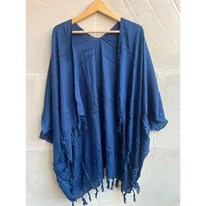 Chaqueta Kimono de Algodón de Color Liso para Mujer, Estilo Holgado y Largo, para Verano, Playa, Vacaciones y Resort - Product Image 1